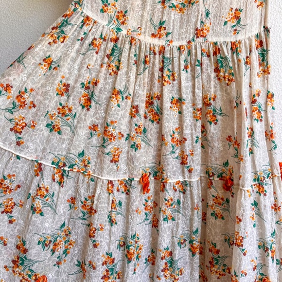 Stunning Vintage 1930s Orange Floral Gown With Velvet Bows (XS/S) - Picture 9 of 14